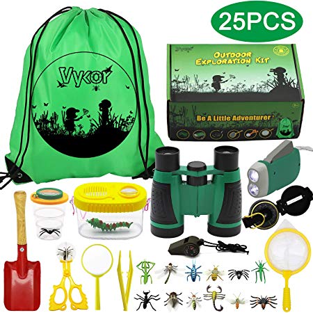 Vykor Outdoor Explorer Kit Toys Kids Adventure Kit for Children Bug Catcher Set 25PCS Explorer Accessories Kids Binoculars Toy Set Educational Gifts for Kids Nature Gifts for Insect Lovers Nature Toys