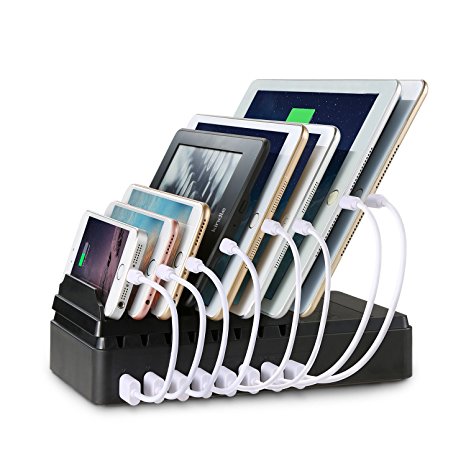 FLECK Charging Station 8-port USB Multi-Device Charging Station, Desktop Docking Station Device Organizer Stand Fast USB Charging For All USB-Powered Devices (Black)