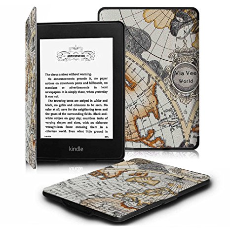 Fintie SmartShell Case for Kindle Paperwhite - The Thinnest and Lightest Leather Cover With Auto Sleep / Wake for All-New Amazon Kindle Paperwhite (Fits All 2012, 2013, 2015 and 2016 Versions), Map White