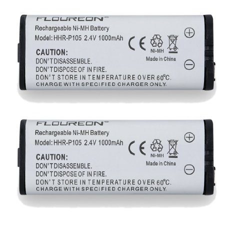 Floureon 2x 2.4V 1000mAh Ni-mh Cordless Phone Batteries for Panasonic HHRP105, HHR-P105, HHRP105A, HHR-P105A Uniden: BBTG0658001, BT1009, BT-1009