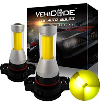 VehiCode Super Bright 2000 Lumens 2504 PSX24W (3000K Gold Yellow) LED Fog Light Bulbs/DRL Kit - High Power COB - 360 Degree w/Projector Fanless Plug-N-Play Replacement (2 Pack)