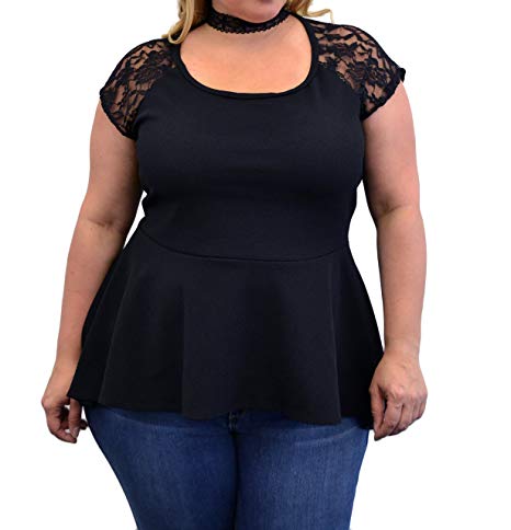 Urban Rose Peplum Top for Women – Plus Size Choker Blouse with Lace Detail