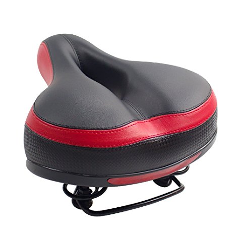 Bike Seat,ATIVI Comfortable Leather Wide Mountain Road Bike Seat Bicycle Saddle Cushion with Waterproof Safety Taillight for Men and Women