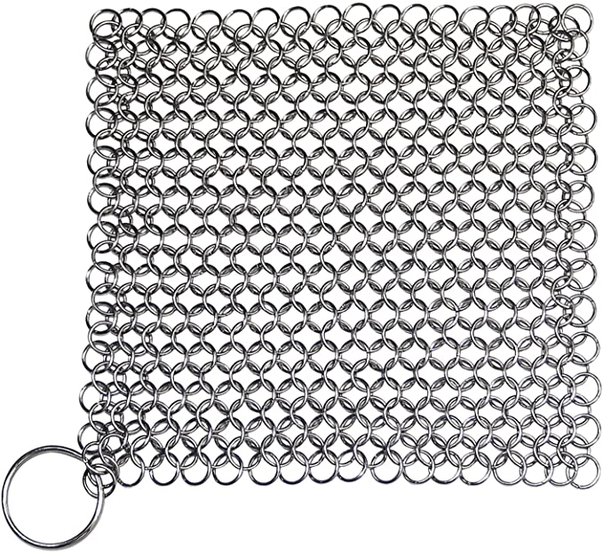 Blisstime Cast Iron Cleaner 15x15 Centimeter Premium Stainless Steel Chainmail Scrubber