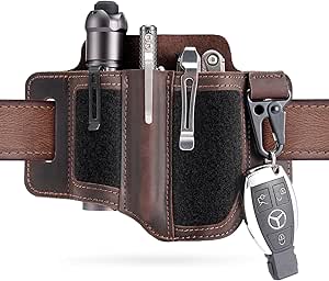 VIPERADE Leather Sheath for Belt, Tool Leather Sheath for Knife, Knife Leather Sheath for men, Multitool Sheath, Flashlight Holster EDC Pocket Organizer with Key Holder (Dark Brown-1)