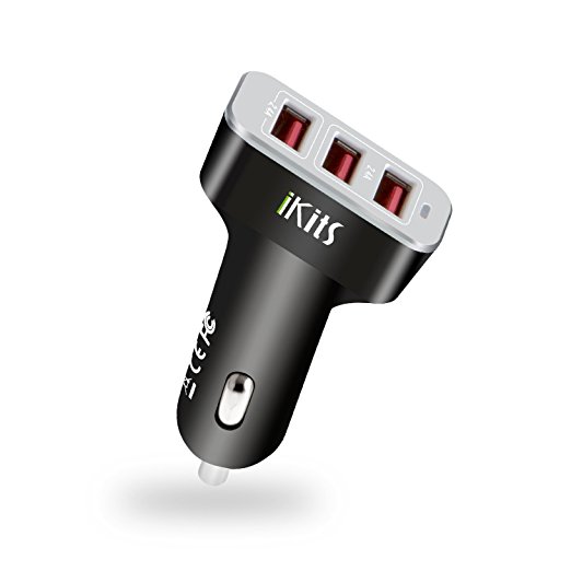 Car Charger, iKits 4.8A Triple USB Port Car Charger, 3 Port Fast Charge Travel Charger with Smart IC Technology for iPhone 7/6S/Plus, iPad Air/Pro/Mini, Samsung S7/S6/Edge Note 5/4 Black