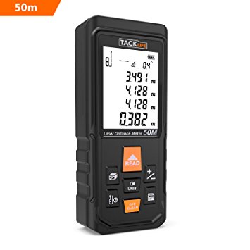 Laser Measure, Tacklife Laser Distance Meter S3 50M，Measure Tool with Larger Receiving Window, Larger LCD Display,1/4 Tripod Screw Hole and Multi-measurement Mode(Handled Reflector Included)