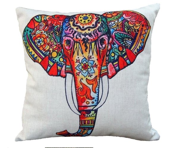 18" x 18" Decorative Throw Pillow Cover, H&Z Home Style High Quality Cotton Linen Square Throw Pillow Case Home Sofa Bed Car Cushion Cover Painting Style Elephant