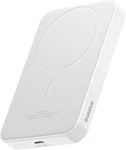 Baseus for MagSafe Portable Charger, 5000mAh Wireless Magnetic Power Bank with Type-C Cable 20W PD Charging, Slim Phone Battery Pack for iPhone 15/15 Pro/15 Pro Max, iPhone 14/13/12 Series -(White)