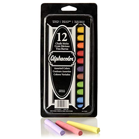 Quartet Alphacolor Chalk Sticks, Assorted Colors, Low Dust, AP Approved, 12 Pack (305003)