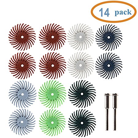 ZFE 25mm Detail Abrasive Brush Wheel Burr Mixed Grit Coarse For Proxxon Dremel Rotary Tools Pack Of 14Pcs