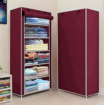 YouCopia Multi Purpose Collapsible Wardrobe with Door Cover Wardrobe for Clothes Organizer for Storage Wardrobe (6 Layer, Maroon)