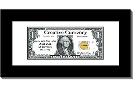CreativePF [$4x9bk-w] Black First Dollar Frame with White Matting, Easel Stand and Wall Hanger Included