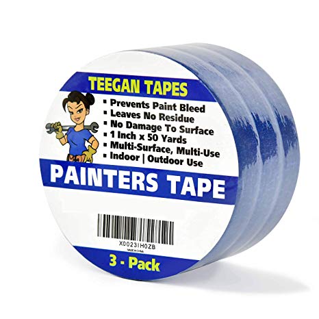 Painters Tape, 3-Pack, 1 Inch x 50 Yards, Leaves No Residue, Prevents Paint Bleed, Wall Safe, Excellent Quality Multi-Pack.