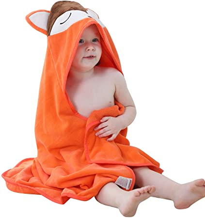 MICHLEY Animal Face Hooded Baby Towel Cotton Bathrobe Boys Girls 0-6 Year Orange