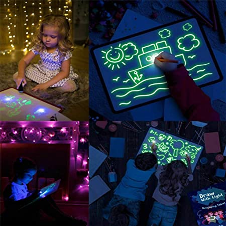 VASLON Draw with Light Fun Drawing Board Luminous Board Children's Glowing Magic Graffiti Painting Board Children's Drawing Board (M:30*22*2cm)