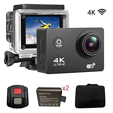 Sports Action DV Camera 4K 16MP Ultra HD Waterproof Sports Camera with Carry Case 170°Wide Angle/ 2" LCD IPS Screen/ 2.4G Remote/ 30m Waterproof / WiFi Underwater Video Cam for Cycling