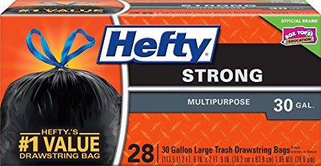 Hefty Strong Large Trash/Garbage Bags (Multipurpose, Unscented, Drawstring, 30 Gallon, 28 Count)