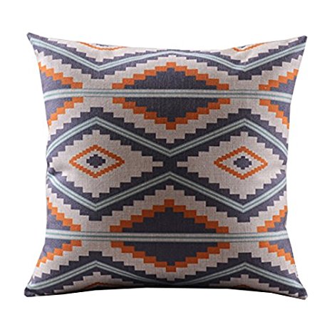 Create For-Life Cotton Linen Decorative Pillowcase Throw Pillow Cushion Cover Square 18" Retro Nordic Diamond