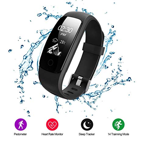 Fitness Trackers,Voberry Bluetooth Activity Tracker Smartwatch with IP67 Waterproof Pedometer Heart Rate Monitor Calorie Counter Sleep Monitor Call/SMS Reminder for Android and IOS(Black)