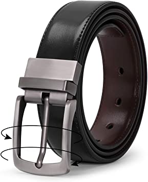 JASGOOD Men’s Leather Reversible Belt Black And Brown Reverse Dress Belt Rotated Buckle Adjustable Trim to Fit 1.37 Wide Gift Box, Suit for Waist Size 30-33 Inches, A-Black Coffee