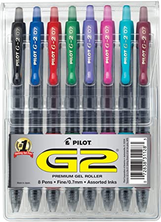 Retractable Rolling Ball Gel Pens, Fine Point, Assorted Color Inks, 8-Pack Pouch (4.3 x 0.6 x 5.8 inches)