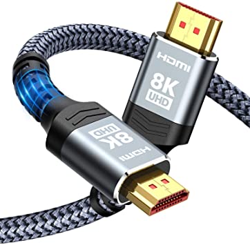 8K HDMI Cable,Highwings 6.6FT/2M 48Gbps High Speed HDMI Braided Cord-4K@120Hz 7680P,DTS:X,HDCP 2.2 & 2.3, HDR 10,eARC,Dynamic HDR,Compatible Projector Monitor PS5/PS4