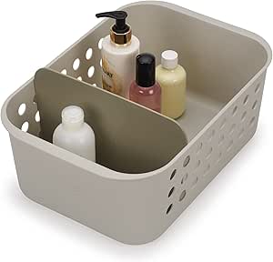 Joseph Joseph EasyStore - Bathroom essentials Storage Basket Organiser with Moveable Divider, Ecru, Large