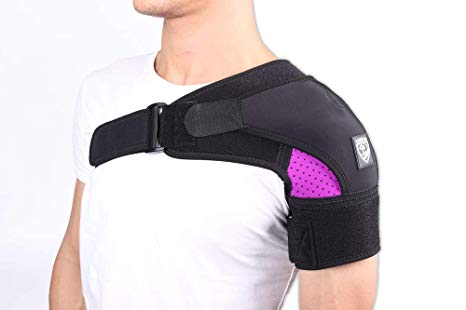Shoulder Brace Support by Strong AID. for Rotator Cuff Pain AC Joint Dislocated Frozen Tear Injury Adjustable Compression Stability Sleeve (Purple, S-M)