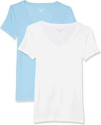 Amazon Essentials Women's 2-Pack Slim-Fit Short-Sleeve V-Neck T-Shirt