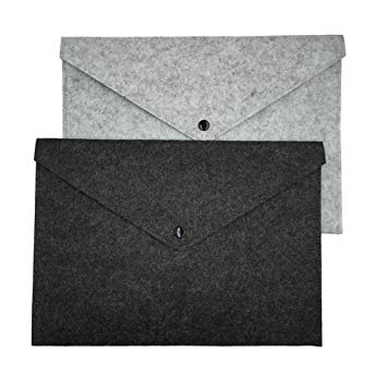 ERCENTURY Felt File Folder, Durable Briefcase, Document Bag, Paper File Folders, Portfolio Case, Letter Envelope, Handbag Button Closure, for Office Home School Stationery,Set of 2 (Dark & Light Grey)