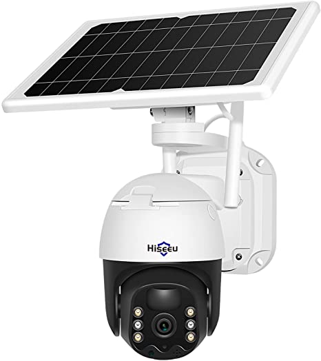 【Compatible Hiseeu Wireless Security System】 Hiseeu 2K 3MP Solar Battery Powered WiFi PTZ Camera Outdoor/Home Surveillance Video Dome Camera，2-Way Audio，Floodlight Color Night Vision，SD Card Record