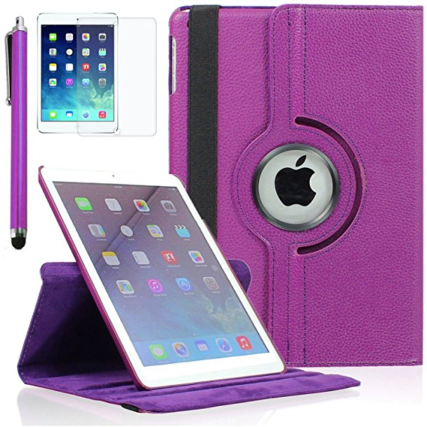 Zeox Apple iPad Air Case - 360 Degree Rotating Stand Case Cover with Auto Sleep / Wake Feature for iPad Air (iPad 5th Generation) 2013 Model- Purple