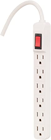 Globe Electric 66662 6-Outlet Power Strip, 6-Foot Cord, White Finish