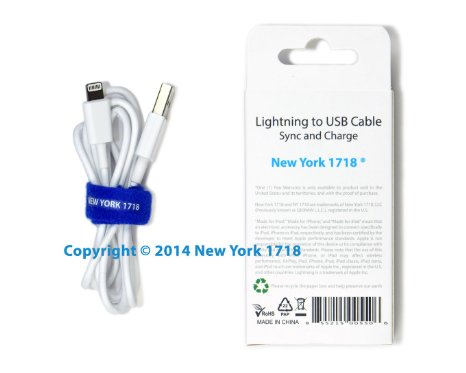 Apple Certified (MFi) Lightning to USB Cable with a Self-adhesive Velcro Strap (3 feet, ONE YEAR warranty) - NY1718