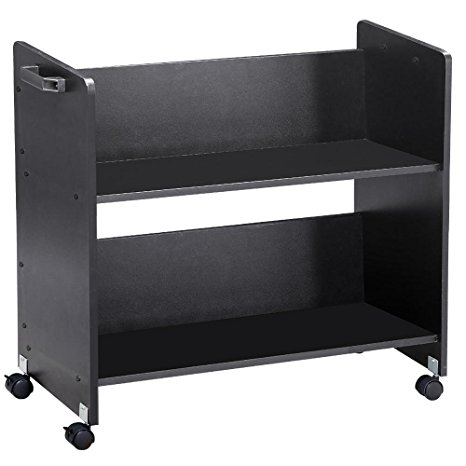 go2buy Movable Library Home Book Cart Rolling Book Storage Rack Trolley Black