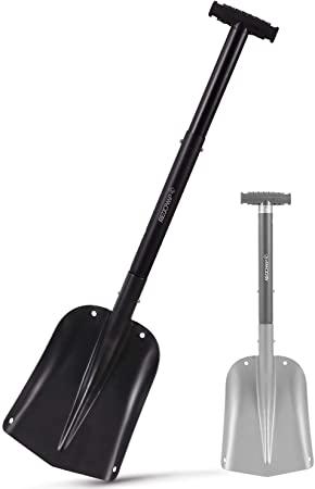 REDCAMP Aluminum Lightweight Snow Shovel for Car Emergency, 21"-32" Durable Compact Collapsible Snowboard Shovel,Black