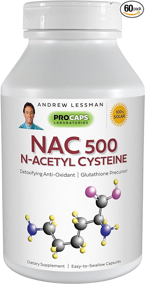 ANDREW LESSMAN NAC-500 N-Acetyl Cysteine 60 Capsules – Helps Combat Daily Onslaught of Damaging Free Radicals, Protects Brain, Heart, Lungs, Liver and Kidneys. Detoxifying Anti-oxidant. No Additives