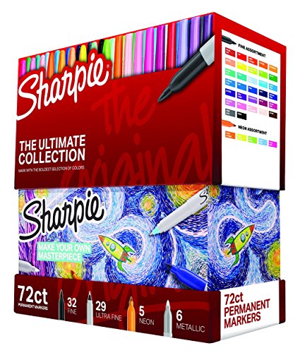 Sharpie Permanent Markers Ultimate Collection, Fine and Ultra Fine Points, Assorted Colors, 72 Count