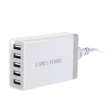 UINSTONE USB Charger 40W 5 Port USB Charging Station USB Charging Hub Multi Port USB Charger USB Wall Charger 5 Port Charger USB Desktop Rapid Charger Desktop Charger - White