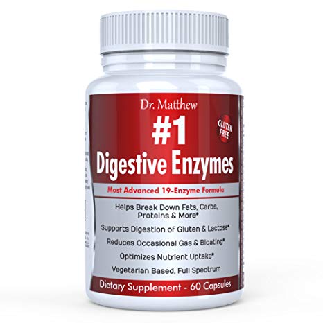 Best Digestive Enzymes - Reduce Gas, Bloating & Indigestion - Break Down Fats, Carbs, Proteins, Gluten & More - Vegetarian, 100% Natural, Full Spectrum, Gluten-Free, with Amylase, Bromelain & Lipase