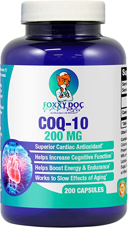 CoQ10 - Co-Enzyme Q10-200 mg - 200 Caps - High Absorption - Veg. Caps - Non-GMO - Ubiquinone - Heart & Cellular Energy by Foxxy Doc