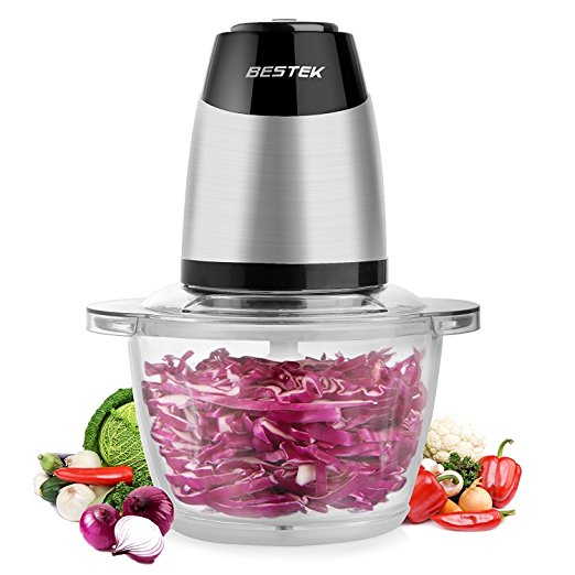 BESTEK MG14 Electric Food Chopper for Meat, Vegetables, Fruit and Nuts with 5-Cup Glass Bowl, 300W Stainless Steel Motor Unit and High/Low Speed Choice