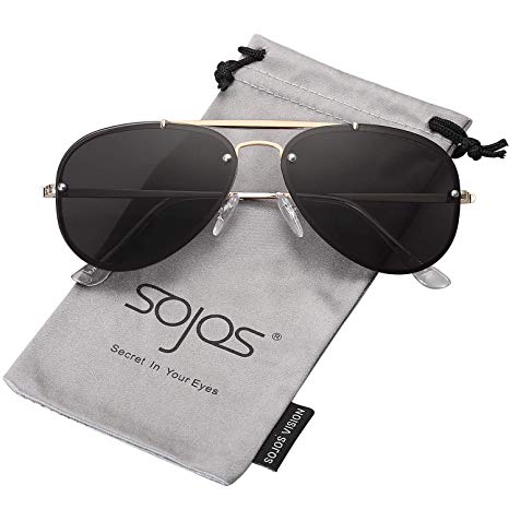 SOJOS Rimless Aviator Sunglasses for Men and Women Metal Frame Mirrored Lens TRENDALERT