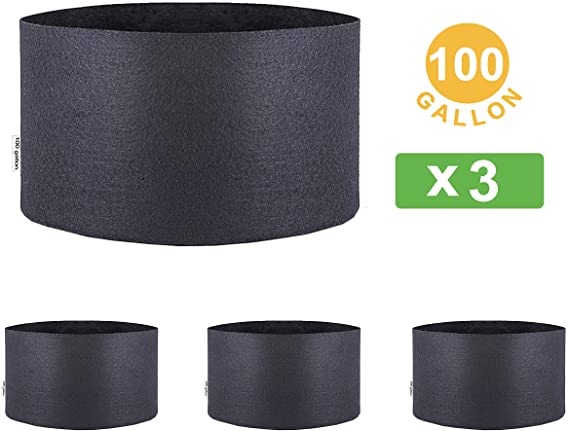 Oppolite 100 Gallon 3-Pack Round Fabric Fabric Aeration Pots Container for Nursery Garden and Planting Grow (100 Gallon/3 Pack)