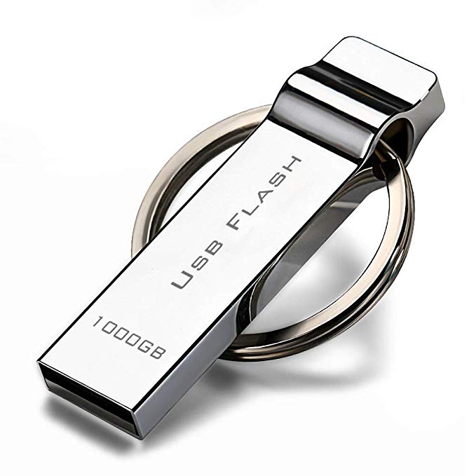 USB 2.0 Flash Drive 1000GB Metal Design with Keychain - Silver Thumb Drive 1000GB USB Stick 1TB