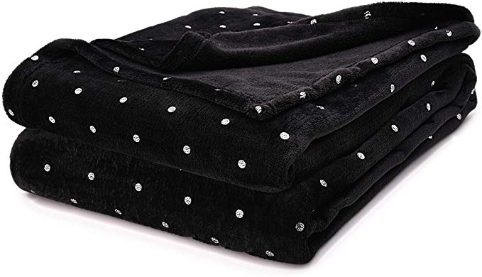 Superior 100% Fleece Metallic Polka Dot Print Throw Blanket, Black, 1-Piece