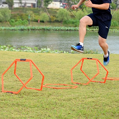 Sportneer Hexagonal Speed and Agility Training Aid Rings, (6 Pieces) with Carrying Bag