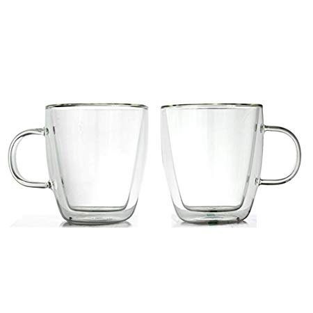 Double-wall Borosilicate Glass Coffee Mug Cup, set of 2 (16oz)