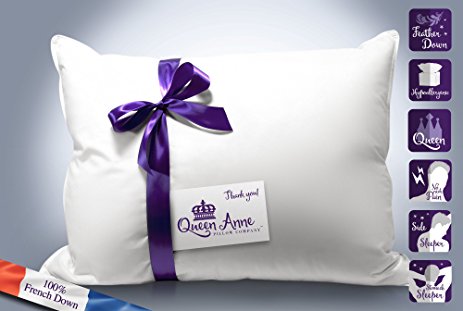 Queen Anne Duchess Luxury French Goose Down & Feather Blend Pillow – Hotel Collection – USA Made (Queen Size, Soft Fill)